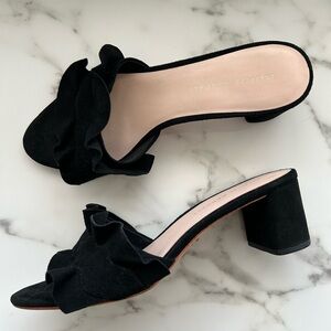 EXC Loeffler Randall Black Suede Vera Ruffle Mules Slides Sandals 7.5
